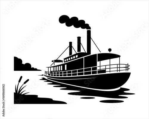 Minimal River Boat Silhouette EPS Template Design