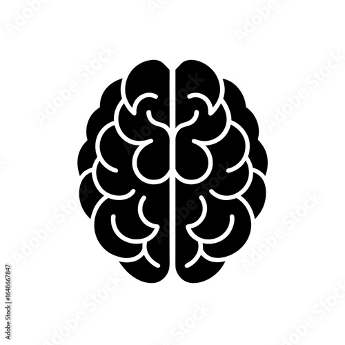 Black silhouette of human brain top view icon