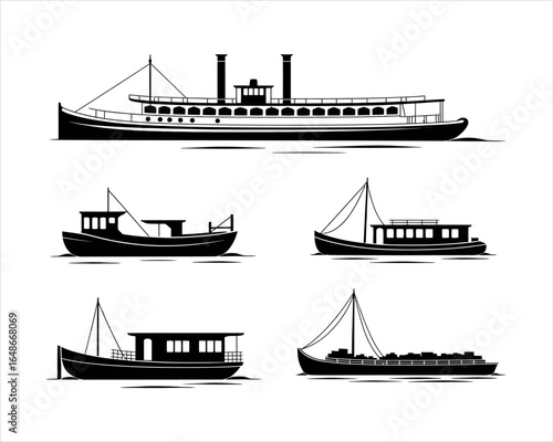 Elegant River Boat Silhouette Vector EPS Design