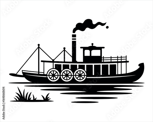 River Boat Silhouette EPS Vector Template Illustration