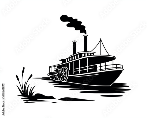 River Boat Silhouette EPS Vector Template Transportation Illustration