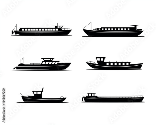 River Boat Silhouette Isolated Boat Vector Illustration