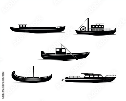 River Boat Silhouette Modern Graphic Design Element