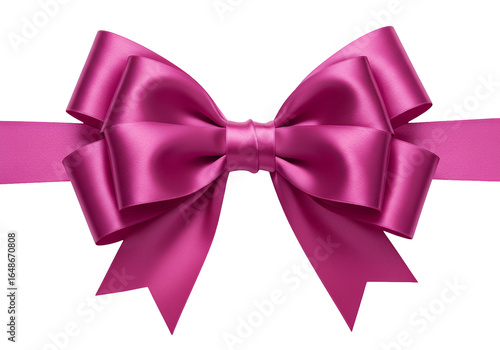 Elegant pink satin bow with symmetrical loops and flowing tails on a black background