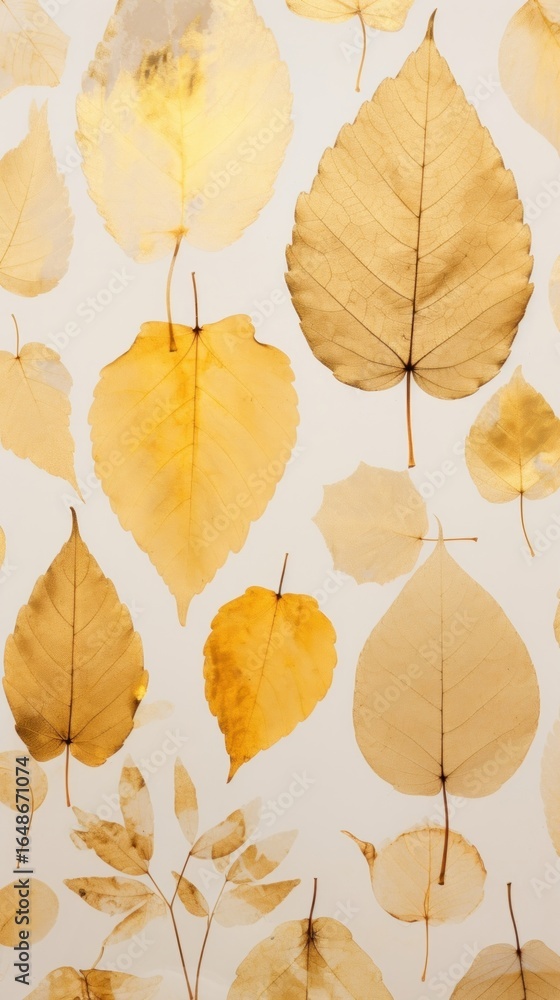 Obraz premium Real pressed gold autumn leaves backgrounds texture plant.