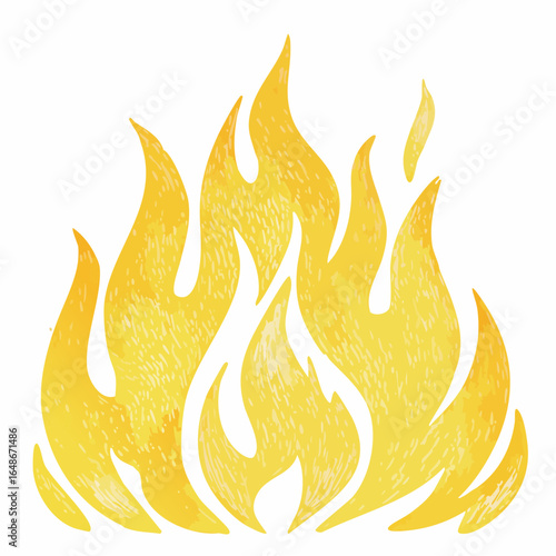 Crayon drawn yellow fire flames vector collection. Hand drawn fire elements with pencil rough texture.