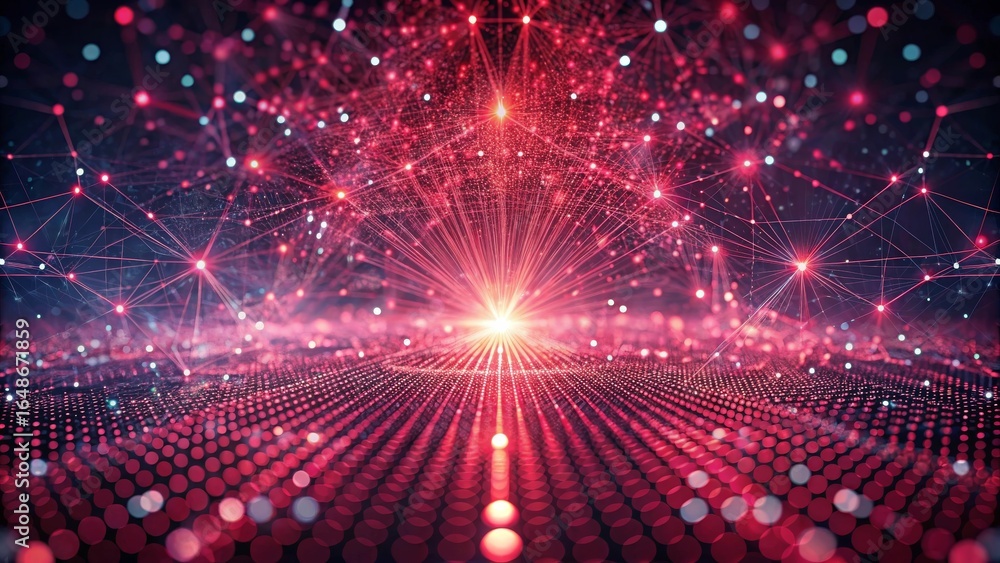 Obraz premium Immersive digital network visualization with glowing red connections and futuristic data flow