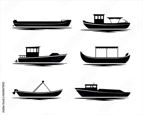River Boat Silhouette Set Graphic Template
