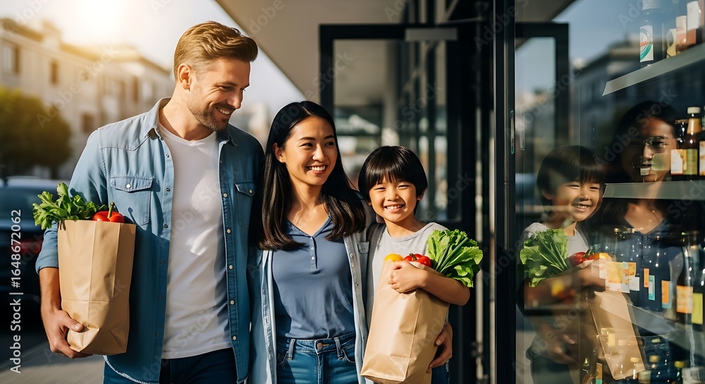 Happy Family Grocery Shopping Healthy Eating Habits and Family Bonding Happy Family Grocery Shopping Healthy Eating Habits and Family Bonding