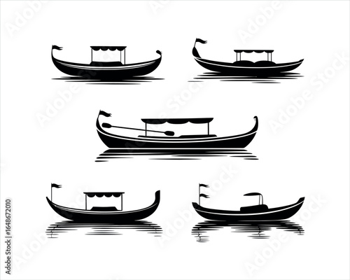 River Boat Silhouette Set EPS Template Illustration