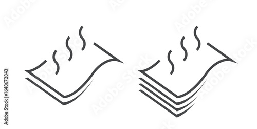 Breathable air textile fabric material icon vector simple line stroke outline art graphic set, warm hot cloth level sign symbol pictogram logo, thermal membrane technology surface image