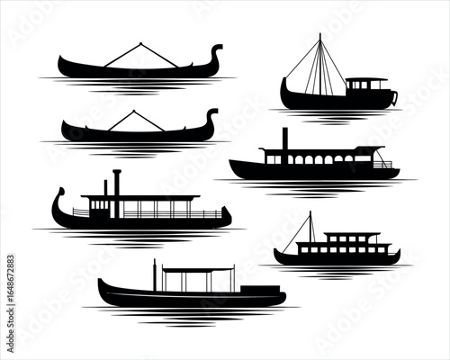 River Boat Silhouette Vintage Boat Vector Illustration