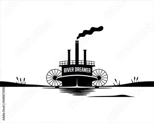 River Boat Silhouette Vintage Style EPS Template