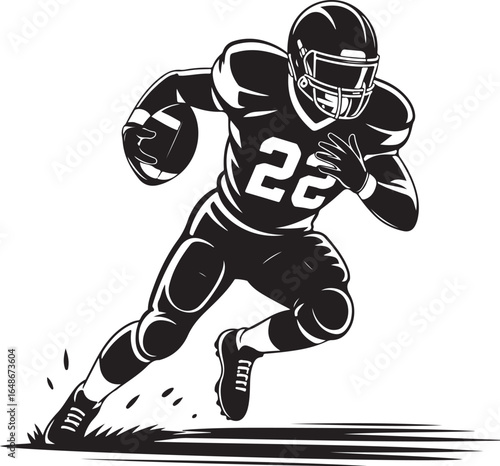 Dynamic football player rushes with ball, seeking victory