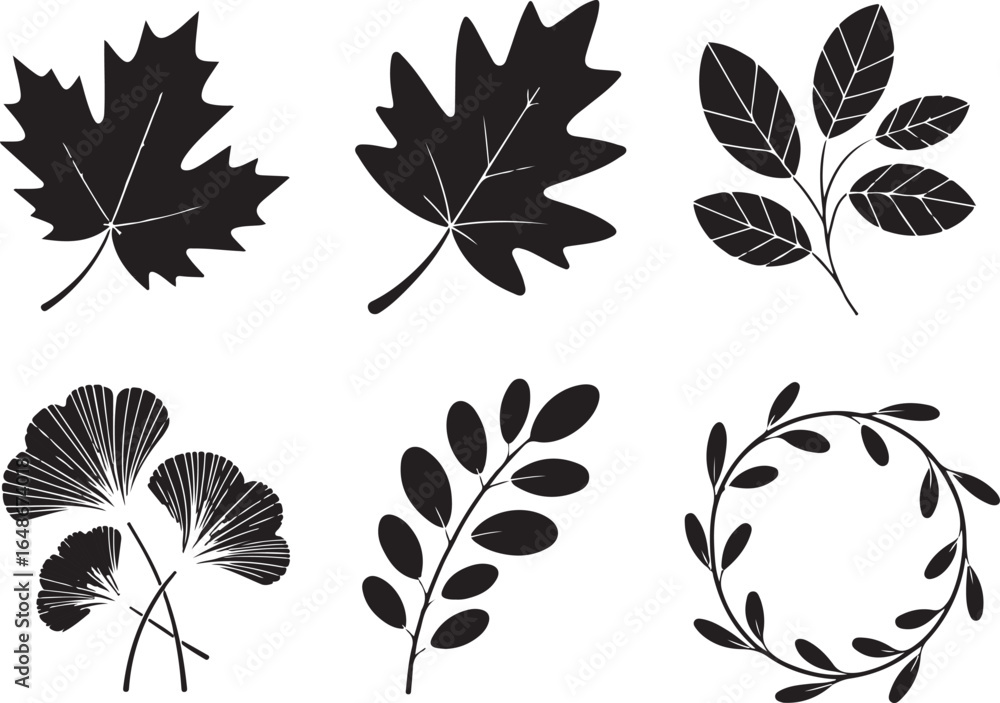 Obraz premium Elegant black leaf silhouettes for natural design projects