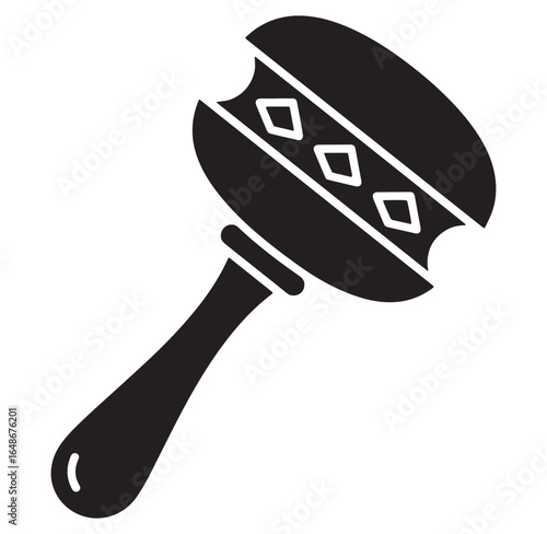 Simple black and white illustration of a maraca music instrument isolated on white