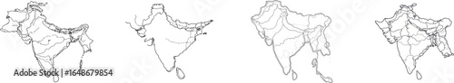 India's geographical map takes the shape of an abstract outline in a modern illustration, where the country is drawn in a single line on a white isolated background
