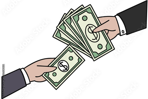 Vector art of hands exchanging money, representing financial transactions and payments isolated on white background Generative AI