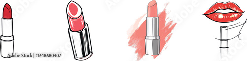 On a white isolated background, a basic one-line drawing of lipstick is presented