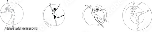 A one-line drawing of a rhythmic gymnast is presented on a white background that is completely isolated