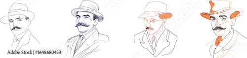 A lone line drawing of a youthful male in a hat is prominently displayed on a pure white isolated background