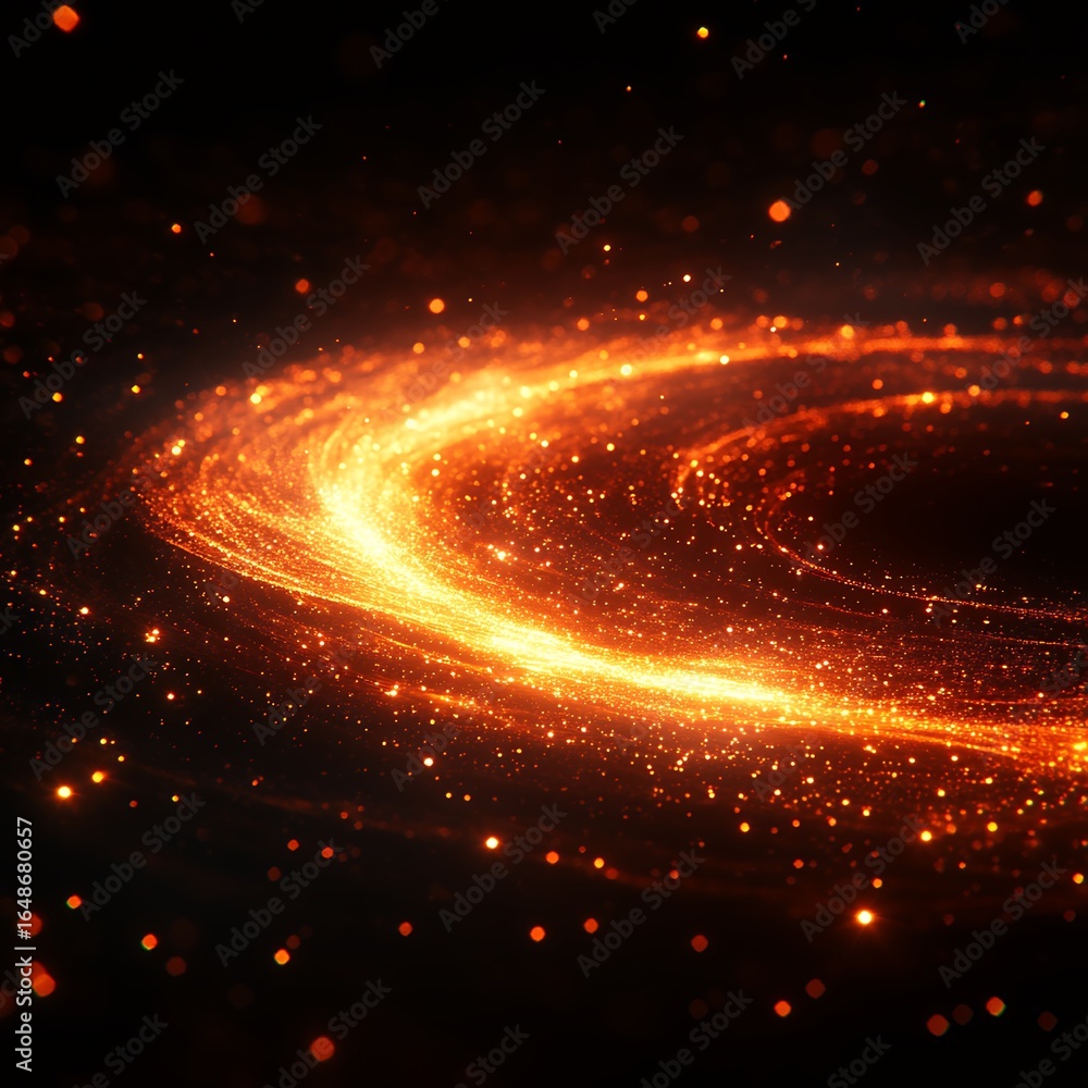 Obraz premium Fiery Cosmic Swirl of Glowing Particles and Nebulae in Deep Space