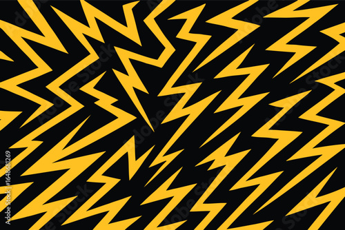 Yellow Lightning Bolt Pattern on Black Background,Bold Black and Yellow Zigzag Graphic,Seamless Electric Bolt Design with High Contrast