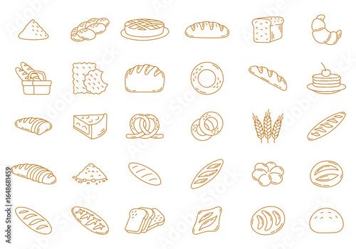 Variety of bread and pastry icons in editable vector line