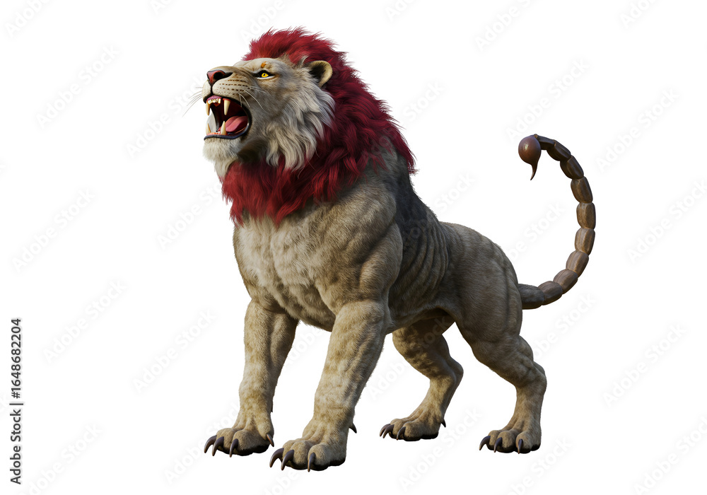 Obraz premium Fantasy hybrid creature with the body of a lion and the head of a majestic lion with a mane on a