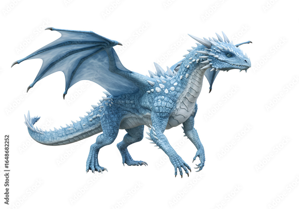 Fototapeta premium fantasy icy blue dragon with detailed scales and wings on black background