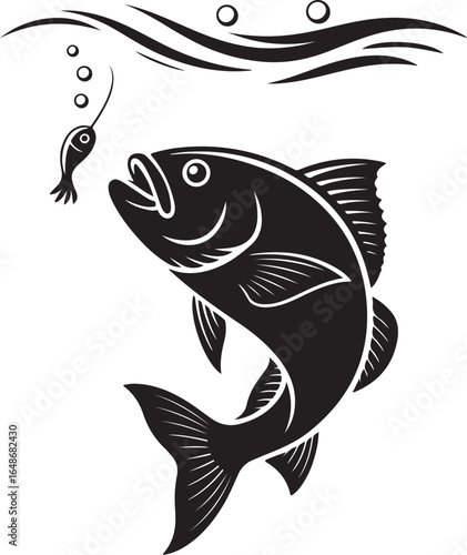 Big fish hunts small fish underwater, dynamic fishing scene