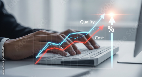 Business Efficiency Concept — Rising Quality and Reduced Cost Performance Chart
