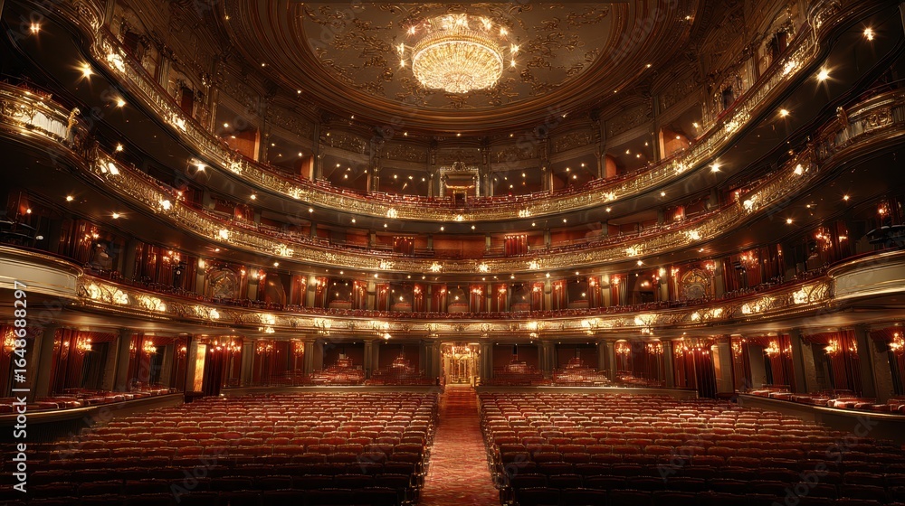 Obraz premium Elegant Theatre Auditorium: A Majestic Empty Space Showcasing Architectural Brilliance and Decorative Features