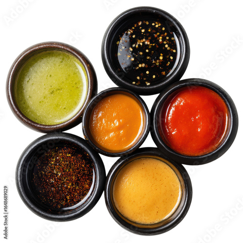 Sauces in circular array on transparent background