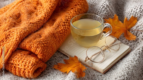 Warm autumnal beverage with a knitted sweater.