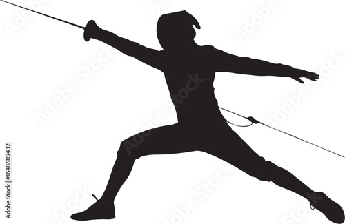 Dynamic fencer in action with sword, capturing athletic movement