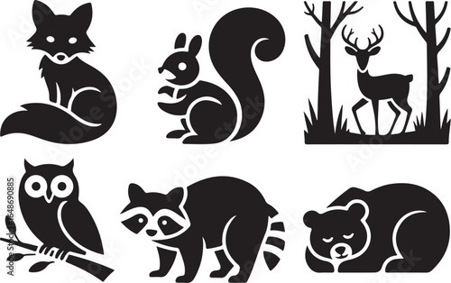 Charming woodland creatures in simple silhouette style