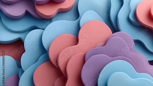Abstract layered shapes in pastel colors.