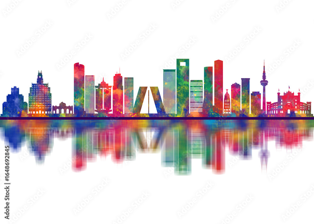 Obraz premium Madrid Spain Skyline. Cityscape Skyscraper Buildings Landscape City Downtown Abstract Landmarks Travel Art