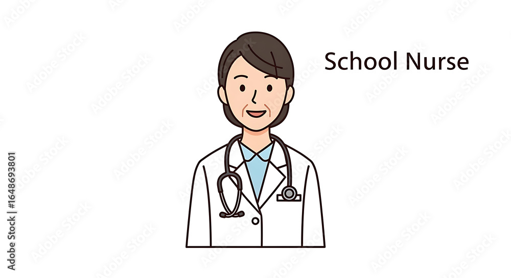 Fototapeta premium Illustration of a school nurse wearing a white coat and stethoscope against a white background ai genrated