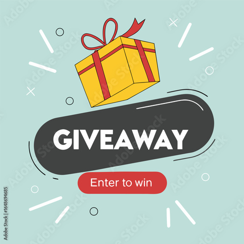 Vector art of a giveaway promotion with a gift box and the words enter to win on a light blue background