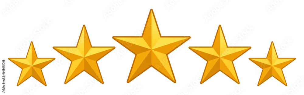 Obraz premium Golden five star rating. Vector illustration. Five shiny stars as symbol of best quality. Golden stars icons set
