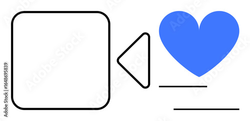 Camera icon paired with a blue heart symbol and lines, representing video communication, love, connection. Ideal for social media, relationships, technology, connection, apps streaming simple