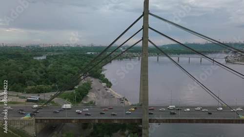 South bridge Kiev Ukraine sunset in cloudy weather June 8, 2021