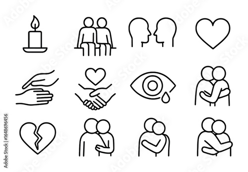 Rebuilding Intimacy Icons. Outline icon set of rebuilding intimacy: candlelight icon, shared moment, emotional