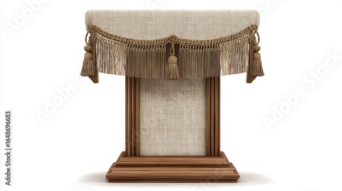 Textured linen podium with tassels.