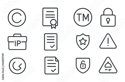 Intellectual Property Icons. Outline icon set of intellectual property rights: copyright mark, patent