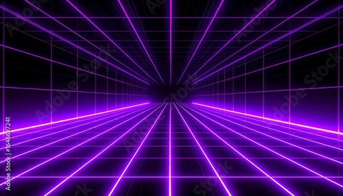Wallpaper Mural Retro Purple Neon Grid Tunnel Background Torontodigital.ca