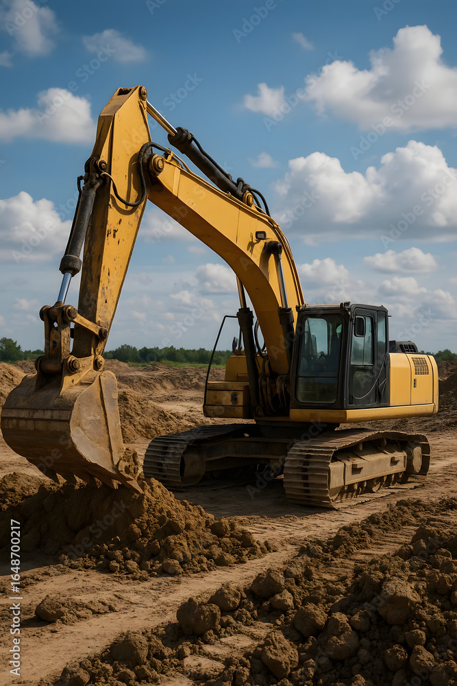 Yellow Excavator on Construction Site Yellow Excavator on Construction Site