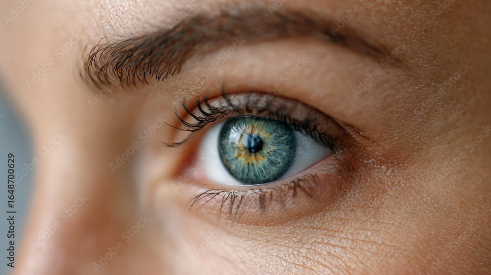 Fototapeta premium Close-up of a blue eye with detailed iris and natural skin texture